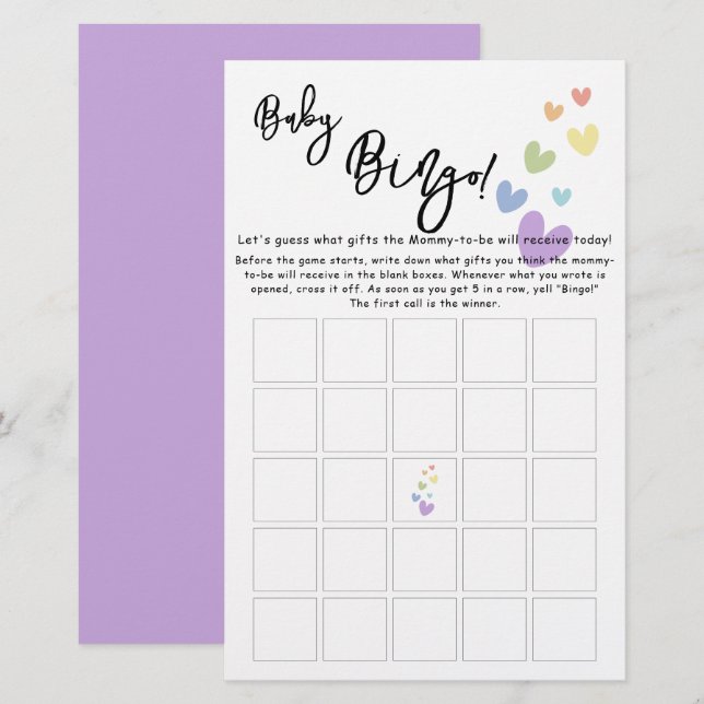 Cute & Colorful Hearts Baby Bingo Game Flyer (Front/Back)