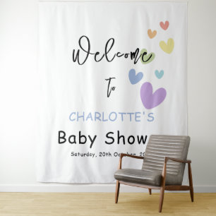 Cute & Colorful Hearts Baby Shower Backdrop