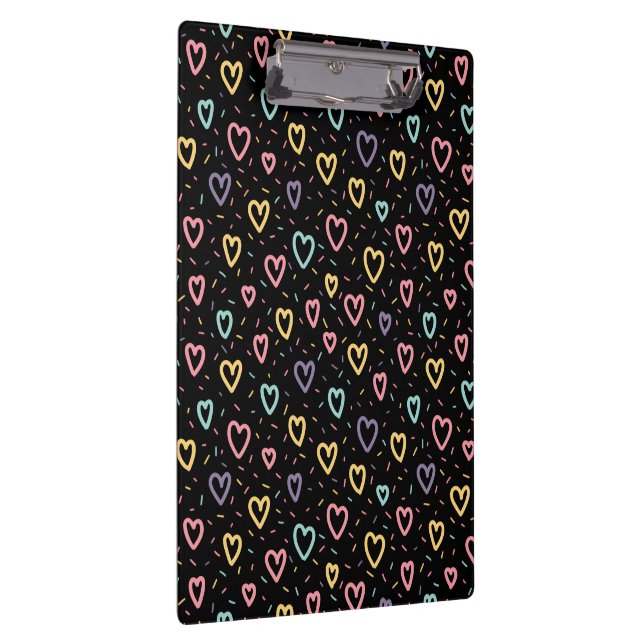 Cute Colorful Hearts Black Clipboard  (Right)
