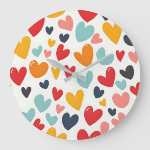 Cute Colorful Hearts Doodle Romantic Large Clock