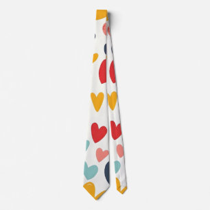 Cute Colorful Hearts Doodle Romantic Neck Tie