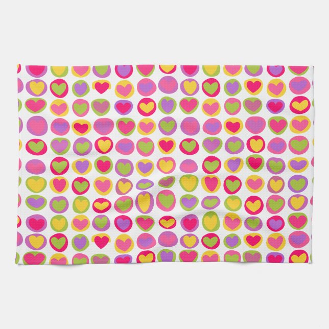 Cute colorful hearts Kitchen Towel (Horizontal)