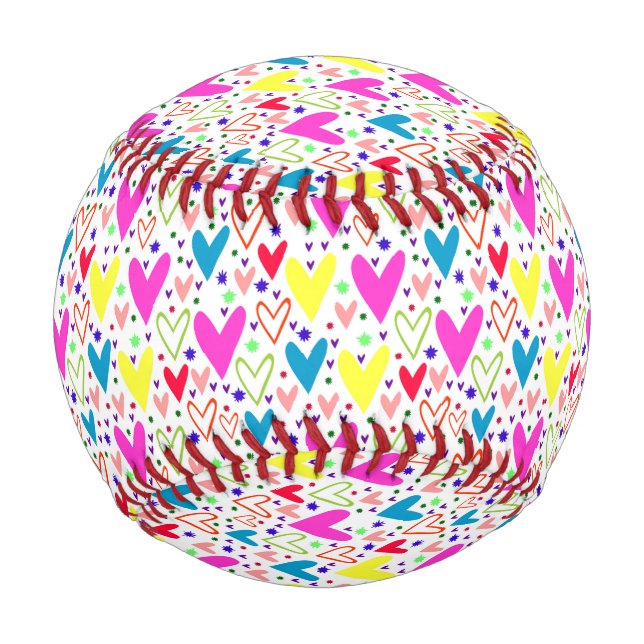 Cute colorful hearts pattern baseball (Front)
