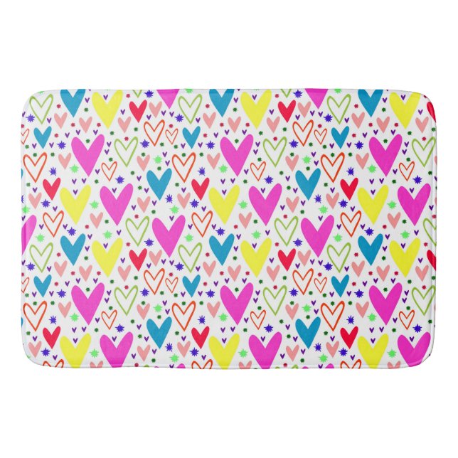 Cute colorful hearts pattern bath mat (Front)