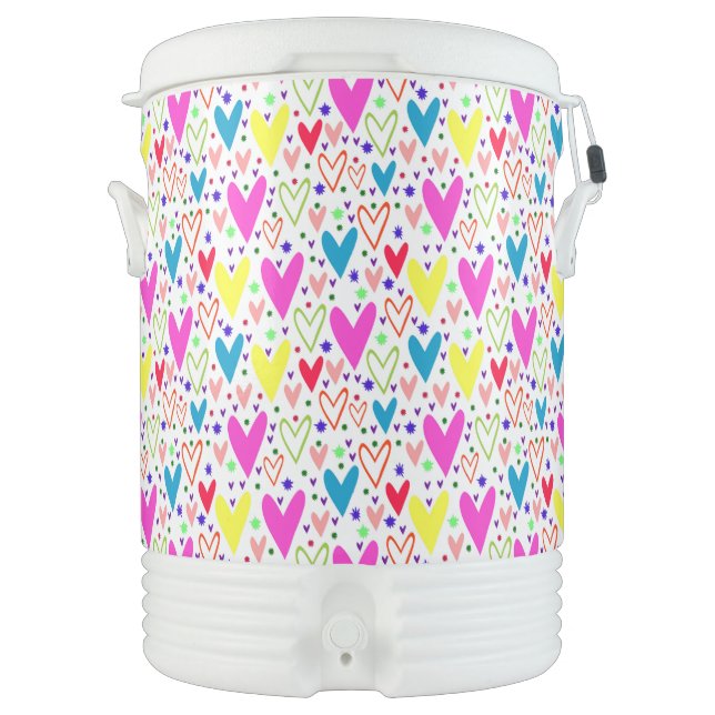 Cute colorful hearts pattern beverage cooler (Front)