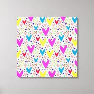 Cute colorful hearts pattern canvas print