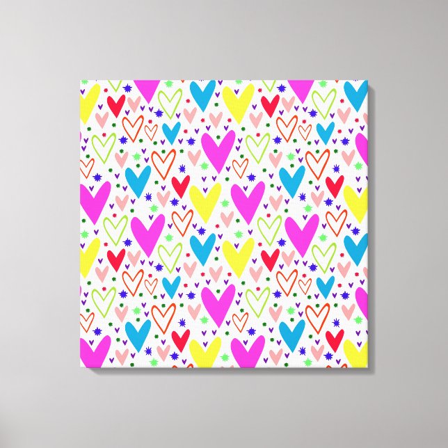 Cute colorful hearts pattern canvas print (Front)