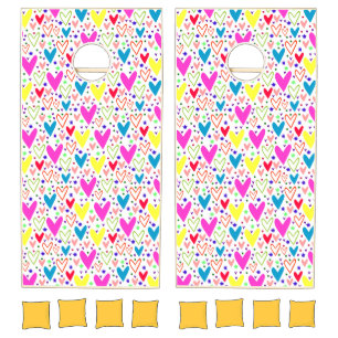 Cute colorful hearts pattern cornhole set
