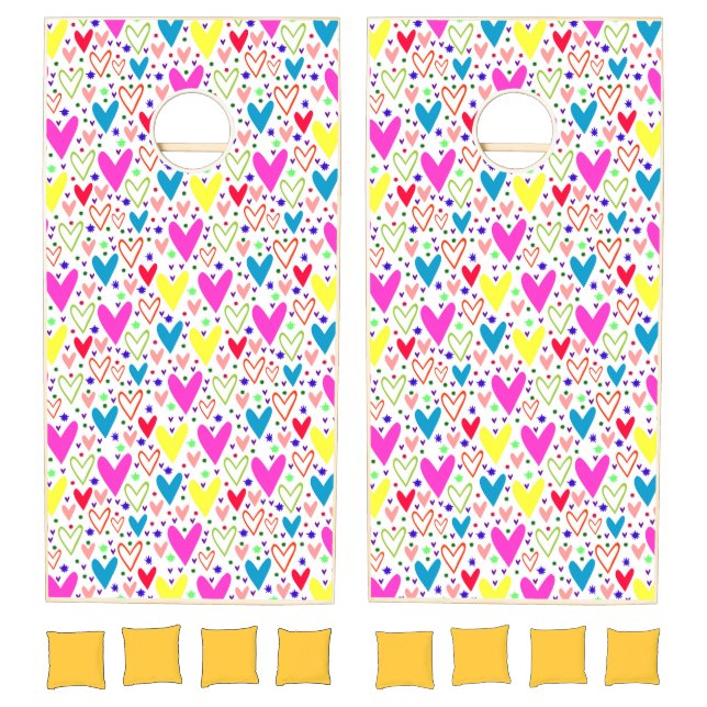 Cute colorful hearts pattern cornhole set (Set)