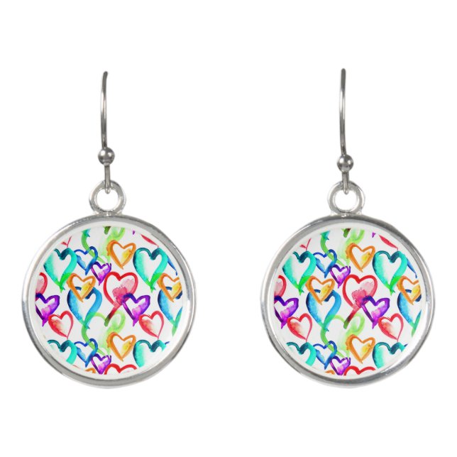 Cute colorful hearts pattern earrings (Front)