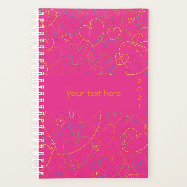 Cute Colorful Hearts Pattern - Hearts Net Pink Planner (Front)