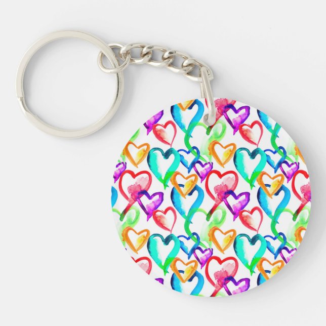 Cute colorful hearts pattern keychain (Front)
