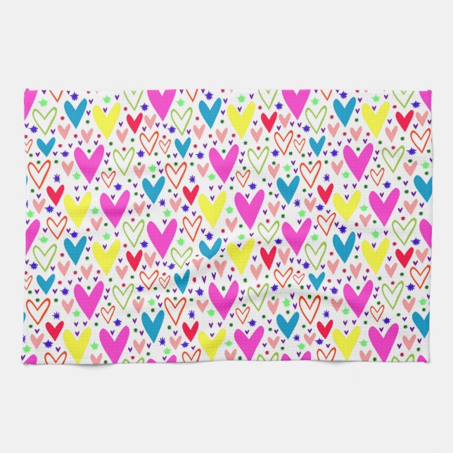 Cute colorful hearts pattern kitchen towel (Horizontal)