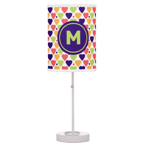 Cute Colorful Hearts Pattern Personalized Monogram Table Lamp