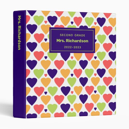 Cute Colorful Hearts Pattern Personalized School 3 Ring Binder