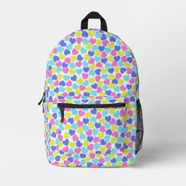 Cute Colorful Hearts Pattern Printed Backpack (Front)