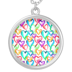 Cute colorful hearts pattern silver plated necklace