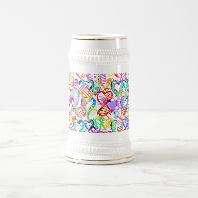 Cute colorful hearts patterns beer stein (Center)