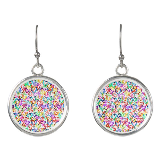 Cute colorful hearts patterns earrings (Front)
