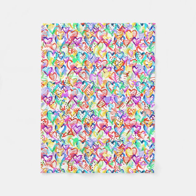 Cute colorful hearts patterns fleece blanket (Front)