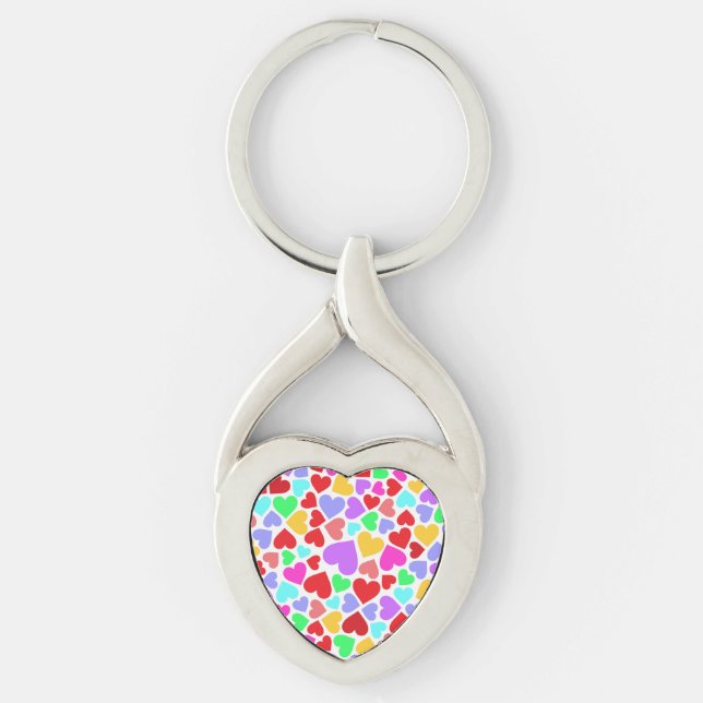 Cute colorful hearts patterns keychain (Front)