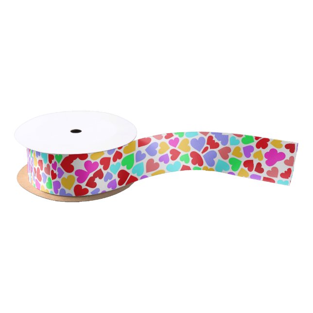Cute colorful hearts patterns satin ribbon (Spool)