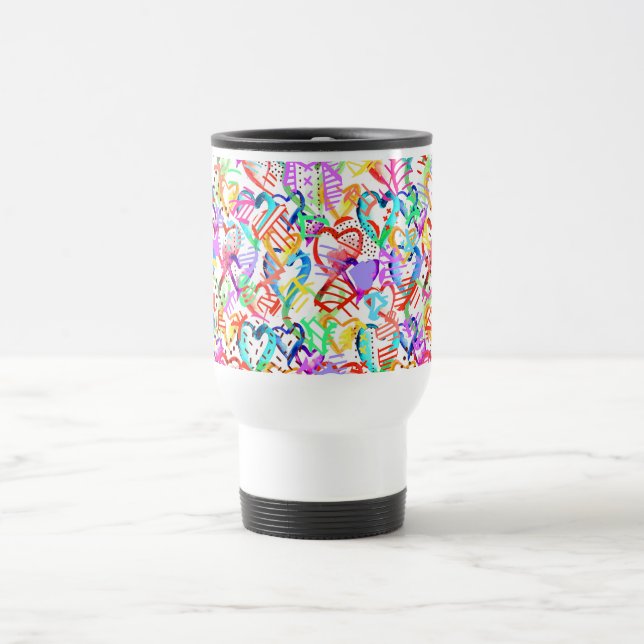 Cute colorful hearts patterns travel mug (Center)