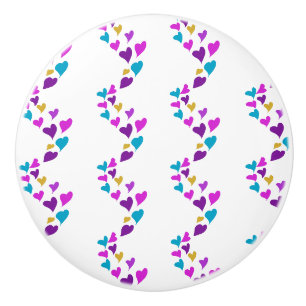Cute Colorful Hearts Pink Blue Purple Yellow Ceramic Knob