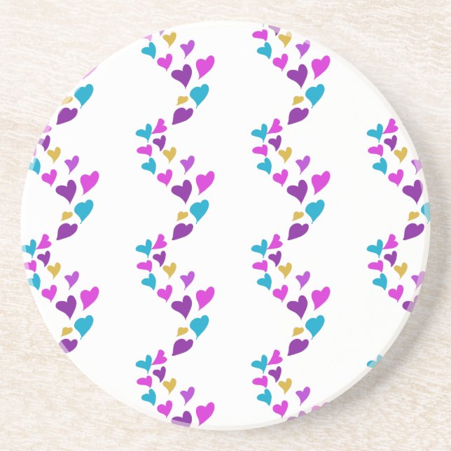 Cute Colorful Hearts Pink Blue Purple Yellow Coaster (Front)