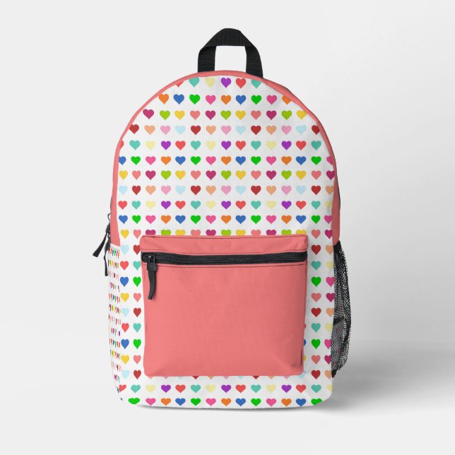 Cute Colorful Hearts Printed Backpack (Front)