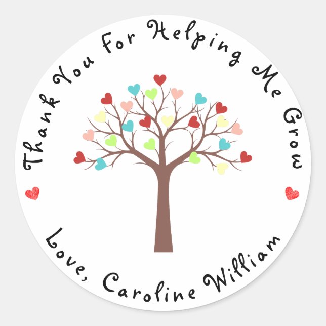 Cute Colorful Hearts Tree Thank You Classic Round Sticker (Front)