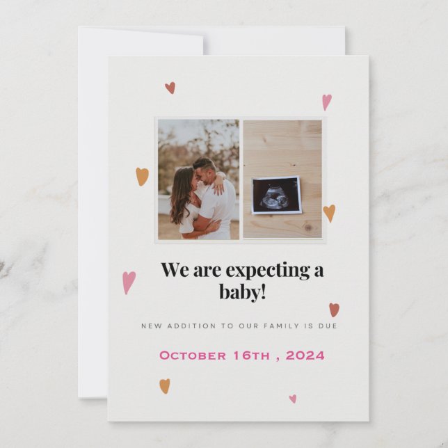 Cute colorful Hearts with pregnancy announcement (Front)