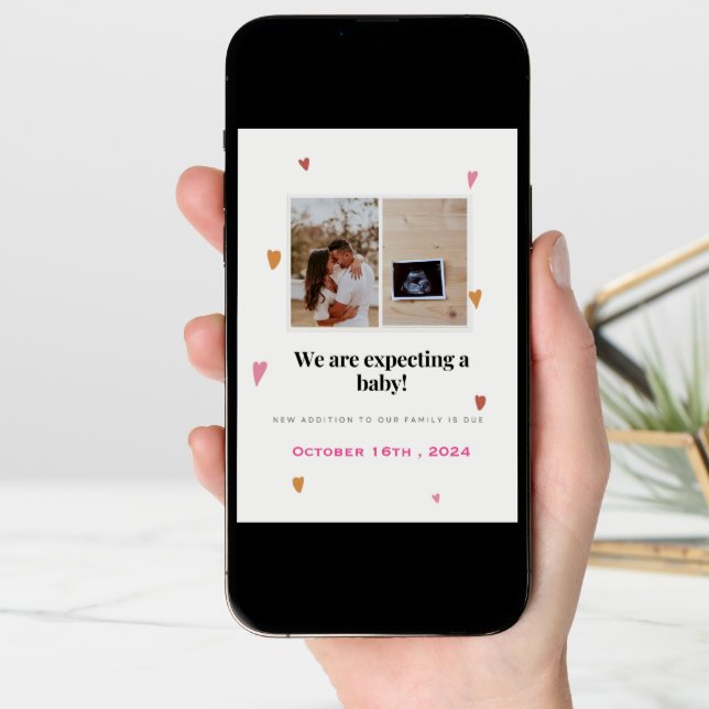 Cute colorful Hearts with pregnancy announcement (Front Digital)