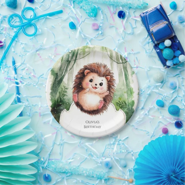Cute Colorful Hedgehog Birthday Paper Plates (Party)