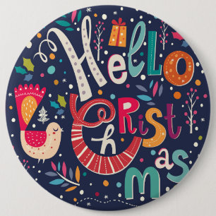 Cute Colorful Hello Christmas-Retro Text Design Button