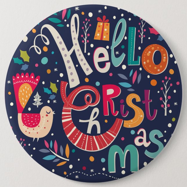 Cute Colorful Hello Christmas-Retro Text Design Button (Front)