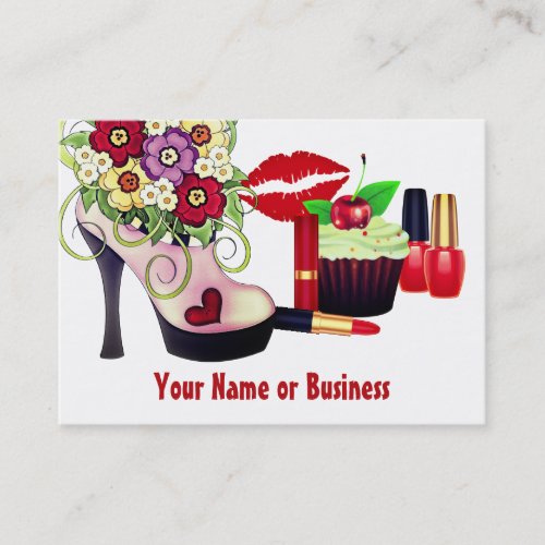 Cute Colorful High Heel Cupcake Makeup Nail Salon Business Card