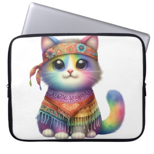 CUTE COLORFUL HIPPIE CAT SMILING GROOVY LAPTOP SLEEVE