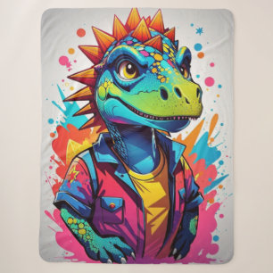 Cute Colorful Hipster Dragon Sherpa Blanket