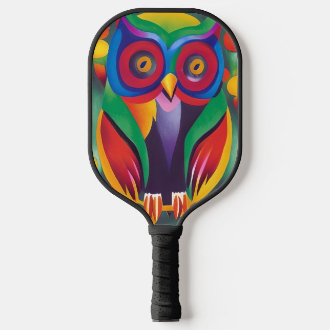Cute Colorful Holographic Owl  Pickleball Paddle (Front)