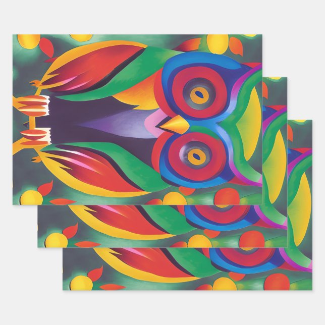 Cute Colorful Holographic Owl  Wrapping Paper Sheets (Set)