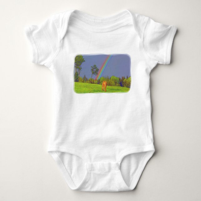 Cute Colorful Horse and Rainbow Design Baby Bodysuit (Front)