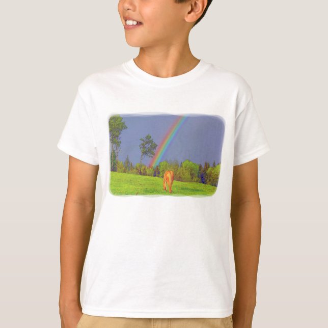 Cute Colorful Horse and Rainbow Design T-Shirt (Front)