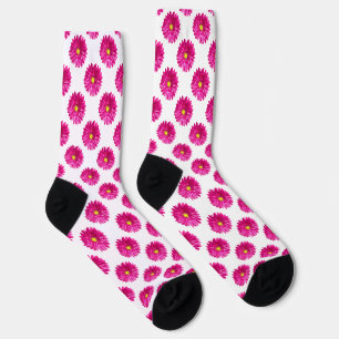 Cute Colorful Hot Pink Daisies Floral Pattern Socks
