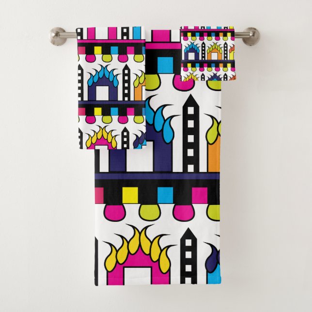 Cute Colorful Houses Bath Towel Set (Insitu)