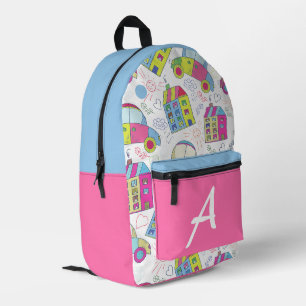 Cute Colorful Houses Monogram Back To School Backp Printed Backpack
