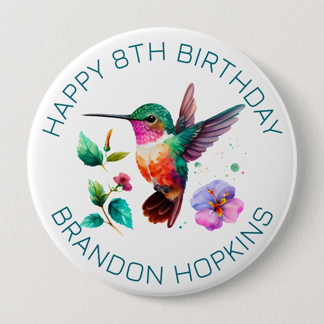 Cute Colorful Hummingbird and flowers Button (Front)