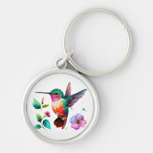 Cute Colorful Hummingbird and flowers Keychain