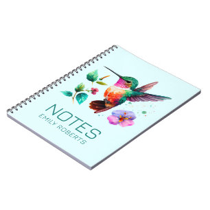 Cute Colorful Hummingbird and flowers Notebook