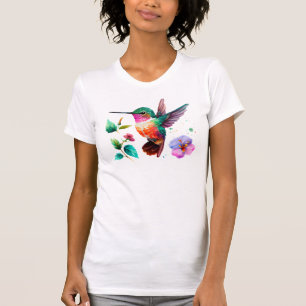 Cute Colorful Hummingbird and flowers T-Shirt